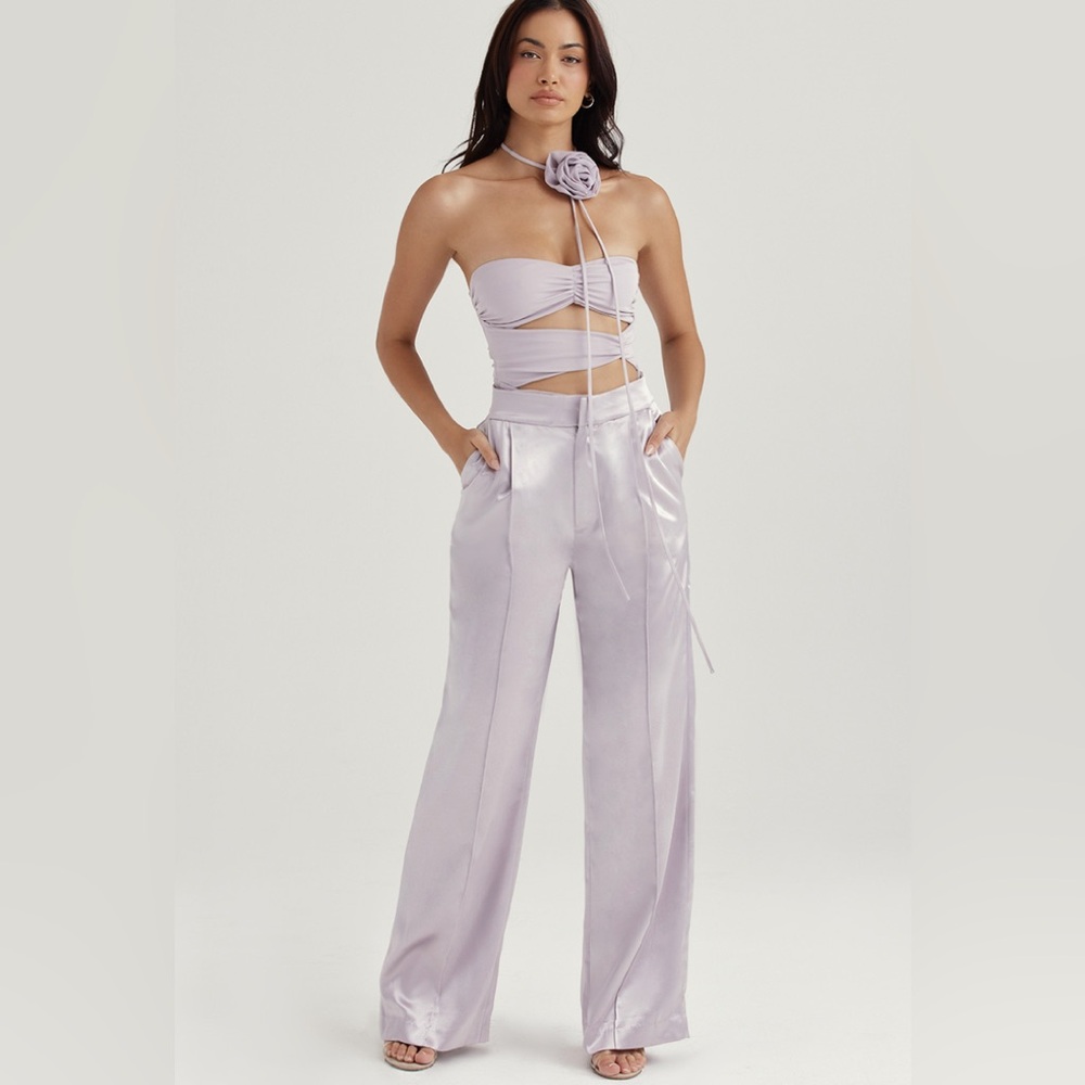 🧡 House of CB Alivia Silver Grey Satin Loose Fit Trousers